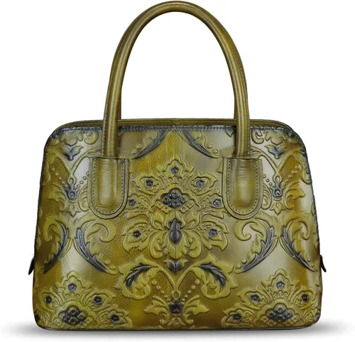 Vista 3 de Bolso de mano de cuero genuino para mujer, bolso cruzado vintage con asa superior, hecho a mano, retro, de cuero en relieve