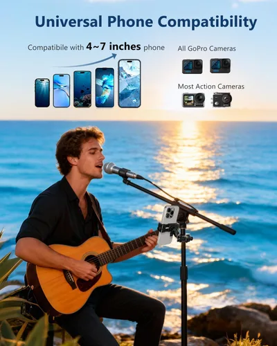 Vista 6 de Soporte para micrófono, soporte para teléfono, soporte para micrófono, soporte de música, batería de guitarra, abrazadera de teléfono para iPhone 15