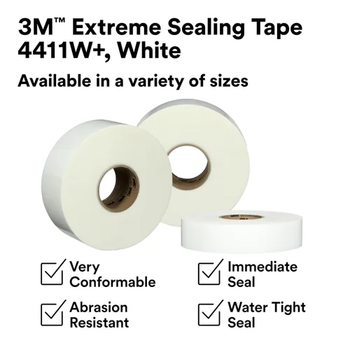 Vista 4 de 3M White Extreme Sealing Tape 4411W+ - 3 pulgadas x 36 yardas, 1 rollo - Alto rendimiento, impermeable, duradero, adhesivo acrílico de una sola cara