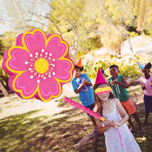 Vista 7 de Aoriher Juego de piñata de margarita con venda y piñata de flor rosa Rosa intenso