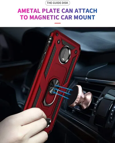 Vista 3 de Funda de grado militar para Motorola Moto Z4, Moto Z4 Play Case 360 Metal giratorio anillo soporte soporte magnético para coche Armadura resistente