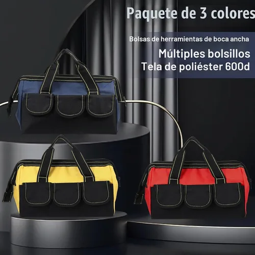 Vista 5 de Paquete de 3 bolsas de herramientas de boca ancha, organizador de herramientas eléctricas impermeables de 13 pulgadas, bolsa de taladro resistente