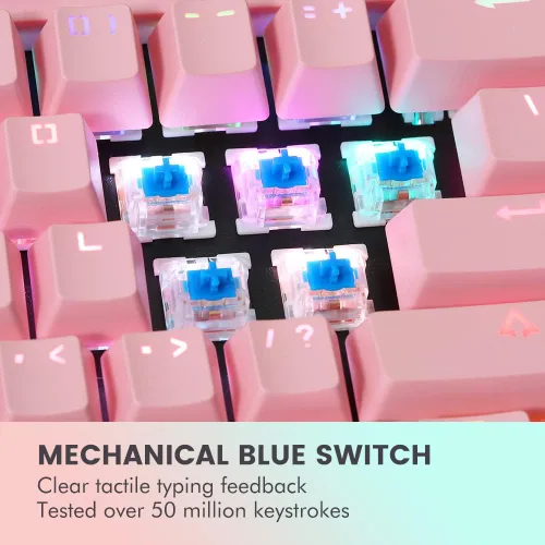 Vista 2 de Pink Wireless RGB Mechanical Gaming Keyboard and Mouse Combo Backlit, Rechargeable Blue Switches Long