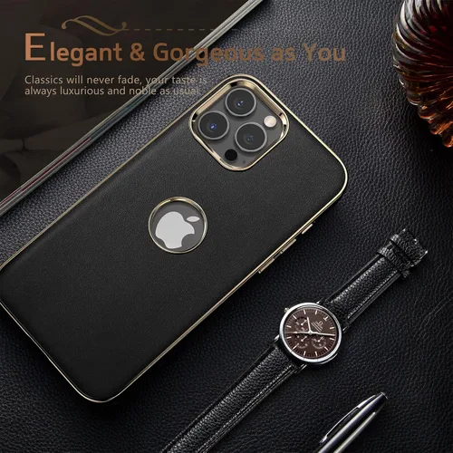 Vista 5 de LOHASIC Compatible con iPhone 14 Pro Max, funda delgada de cuero galvanizado dorado, antiarañazos, suave cubierta trasera protectora para hombre