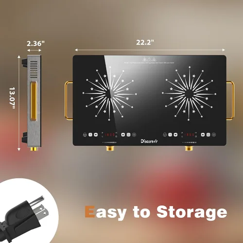 Vista 8 de Placa eléctrica de 2 quemadores con mango de 110 V, 2000 W Shard Power 24 Inch Ceramic Stove Top Countertop Burner, Knob and Touch Control with