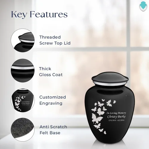 Vista 2 de Geturns Embrace Pequeñas Urnas Personalizadas de Mariposa para Cremación de Cenizas Humanas Urnas Funerarias Negras para Hombres y Mujeres 20 kg