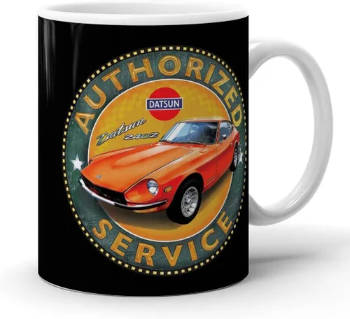 Vista 3 de Tazas blancas Datsun Cups 240z Travel Japan Ceramic Service Tea Sign Cumpleaños 11 Oz o 15 Oz Taza de café Regalos para Amigo, Familia, Compañero