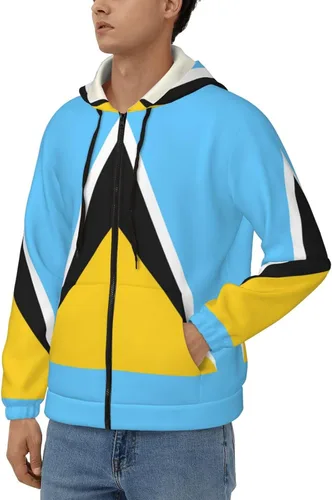 Vista 3 de KADEUX Sudadera con capucha de la bandera de Santa Lucía para hombre y mujer, con cremallera completa