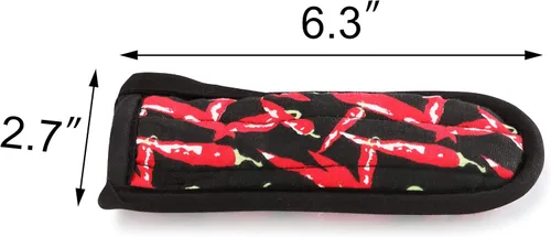 Vista 2 de New Star Foodservice Juego de 6 fundas para mango de sartén caliente de grado comercial, con mango de algodón de pimientos rojos, resistente al