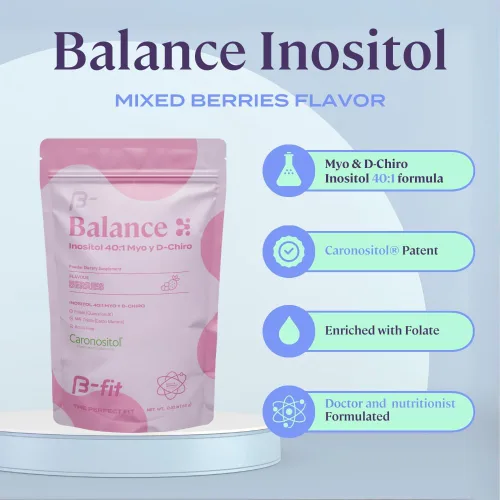 Vista 3 de B-fit B Inositol Balance - Inositol 40:1 Myo & D-Chiro - Apoya el equilibrio hormonal y la salud ovárica - Suplemento alimenticio en polvo - Sabor a
