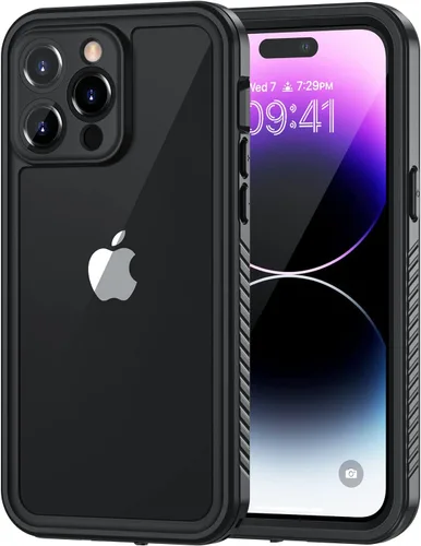 Vista 10 de Lanhiem Funda para iPhone 14, impermeable IP68 a prueba de polvo con protector de pantalla integrado, resistente a prueba de golpes de cuerpo Negro