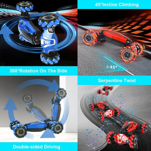 Vista 2 de Coche RC, auto de acrobacias con gestos RC, auto multifuncional de control remoto de deformación rotativa, regalos de cumpleaños para niños de 3 a