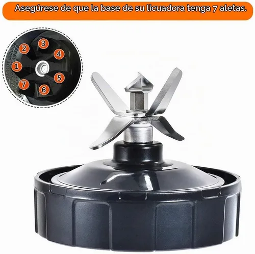 Vista 5 de Cuchilla de licuadora apta para Ninja, piezas de repuesto, 7 hojas macho de aleta con junta de goma, accesorios de licuadora compatibles con Nutri