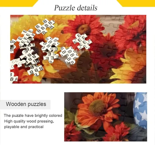 Vista 2 de Sunflower Fall American Flag Jigsaw Puzzles 500 Pieces for Adults with Mesh Storage Bag 2011564