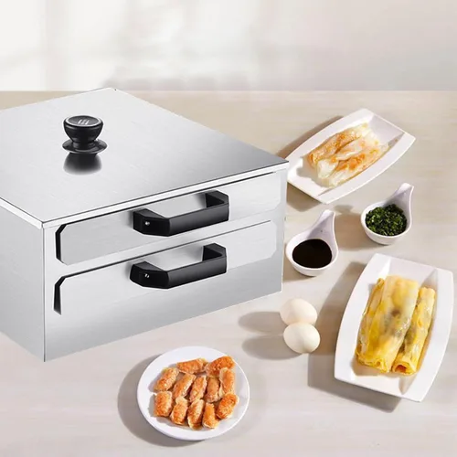 Vista 2 de AIZYR Máquina de rollos de fideos de arroz, vaporizador de rollo de arroz chino de 2 capas, vaporizador al vapor 304 al vapor horno inoxidable