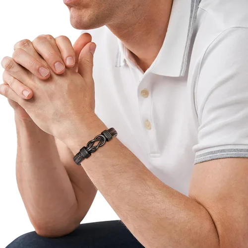 Vista 6 de MEALGUET Men's Bracelets Gifts for Men - Brown Braided Leather Infinity Knot Bracelets Engraved Love Massage for Son Man Husband Boyfriend, Mens