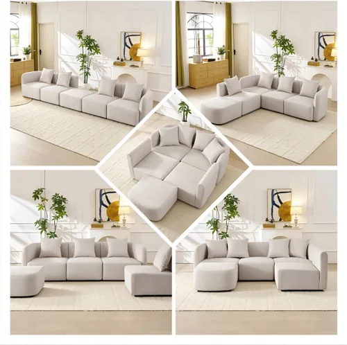 Vista 5 de Sofá modular modular de asiento profundo de 118 pulgadas con otomana Asiento profundo, diseño modular, comodidad de gran tamaño y tapicería