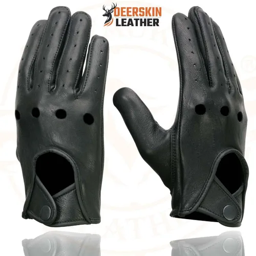 Vista 6 de Milwaukee Leather SH869 - Guantes de mano de motocicleta para hombre, color negro, perforado, piel de ciervo, con nudillo abierto y transpirable