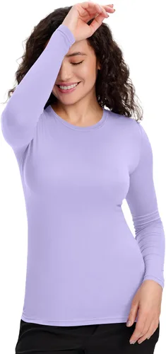Vista 9 de COZYFIT Camisetas de Scrub de Manga Larga para Mujer - Camiseta Cómoda para Usar Debajo del Uniforme Blanco