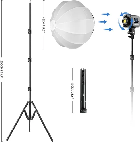 Vista 7 de GVM - Luz de video LED SD80S de 80 W con linterna Softbox y kit de soporte para trípode, luz de estudio de montaje Bowens de 5600 K, iluminación