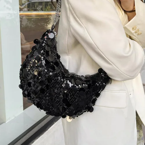 Vista 4 de Bolso de noche con lentejuelas brillantes para mujer, bandolera y bandolera para fiesta, graduación, boda