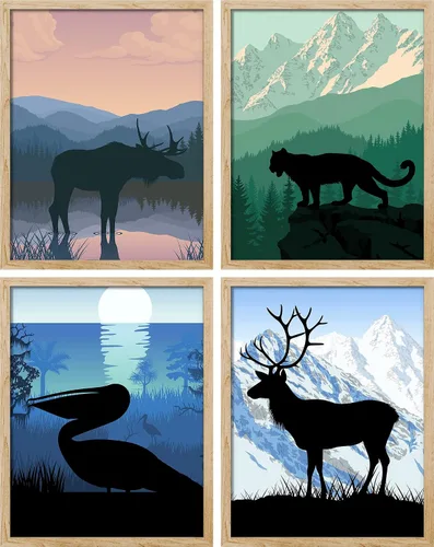 Vista 120 de SIGNWIN Marco de arte de pared de jirafa de safari africano, juego de 4 impresiones coloridas de paisaje, decoración de pared de naturaleza