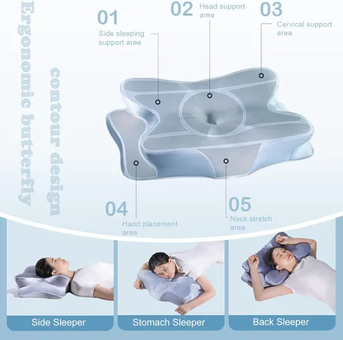 Vista 4 de Almohada cervical para aliviar el dolor de cuello y hombros, almohadas de espuma viscoelástica inodoras y funda de seda suave, para personas que