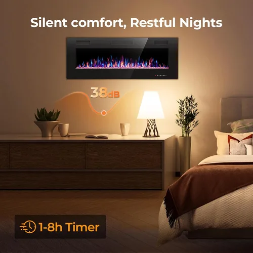 Vista 7 de Crzoe Chimenea eléctrica, empotrada y montada en la pared con control remoto, temporizador, color de llama ajustable y velocidad, insertos