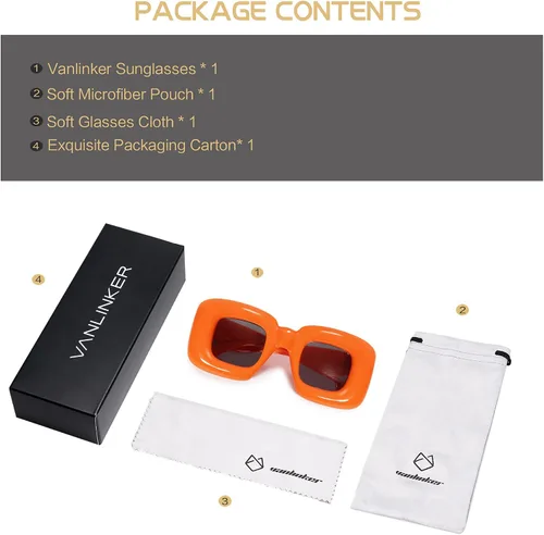 Vista 6 de VANLINKER Lindas gafas de sol cuadradas infladas para mujeres y hombres, gafas gruesas retro con marco grueso divertido máscara sombras VL9733