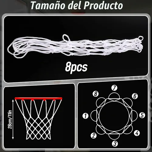 Vista 2 de 8 piezas de mini redes de baloncesto de repuesto para llantas de baloncesto de 8 a 10.25 pulgadas, red de aro de baloncesto pequeña de nailon