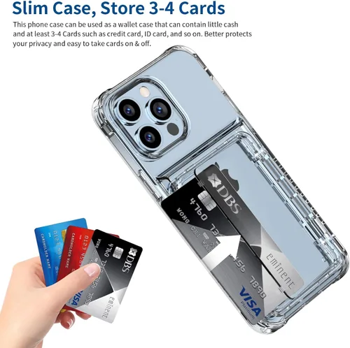 Vista 3 de ACANDYA Funda protectora transparente para iPhone 13 Pro con tarjetero de crédito, protección resistente, a prueba de golpes, antiarañazos