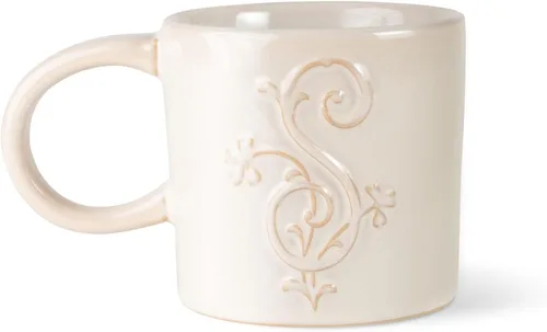 Vista 26 de Fringe Studio Taza Redonda de Gres, Monograma Floral Letra "E" 3.38" DIA. X 3.5"H, 14 fl.oz., con Asa Dorada Pintada a Mano (428047)