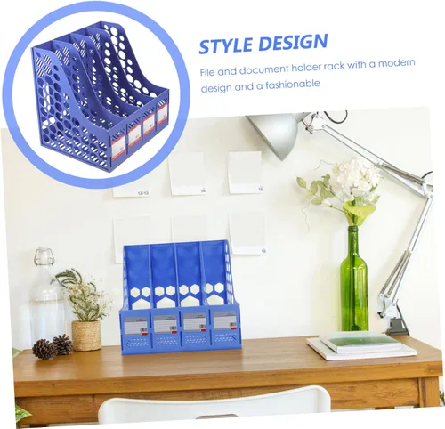 Vista 3 de File Organizer Rack Sturdy Desktop File Holder Section Design Easy Assembly Document Storage Shelf for Office School Room Book Storage and Folder