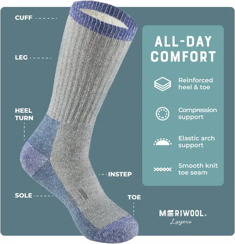 Vista 4 de MERIWOOL Calcetines de senderismo de lana merino para hombres y mujeres 3 pares de peso medio acolchados cálidos y transpirables