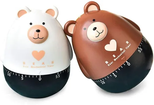 Vista 8 de Encantador oso de dibujos animados temporizadores mecánicos 60 Minutos Maquinaria Cocina Gadget Temporizador de cocina Reloj de alarma fuerte Marrón