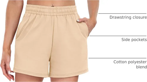 Vista 72 de AUTOMET Pantalones cortos deportivos para mujer, estilo casual, con cordón, cómodos, elásticos, de cintura alta, con bolsillos