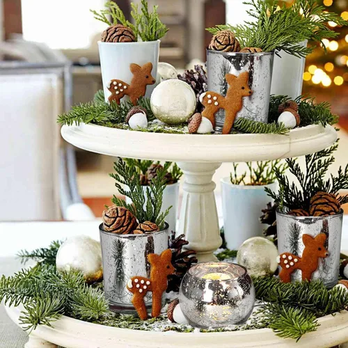Vista 5 de DEVI Portavelas votivas plateadas, 24 unidades, candelabros para centros de mesa, candelabros de vidrio de mercurio para decoraciones de boda