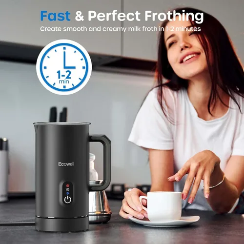 Vista 4 de ECOWELL Espumador de leche automático y vaporizador, espumador eléctrico 4 en 1 para café con leche, máquina de chocolate caliente, espuma fría