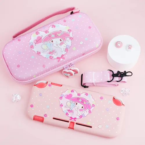 Vista 6 de GLDRAM Paquete de funda de transporte para Nintendo Switch Lite bonita funda de viaje rosa con cubierta de TPU suave, protector de pantalla