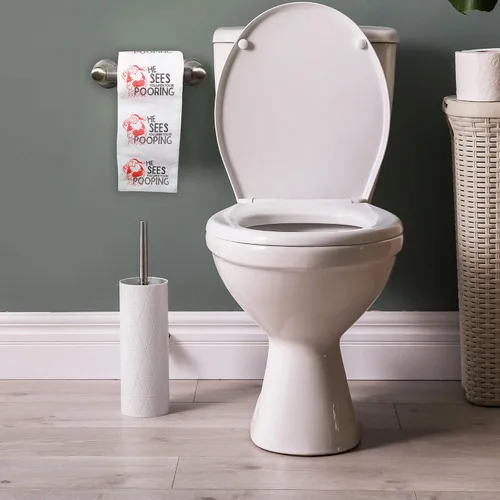 Vista 4 de Rollo de papel higiénico navideño con texto en inglés «He Sees You When You're Pooping», divertido papel higiénico, divertido regalo de Feliz