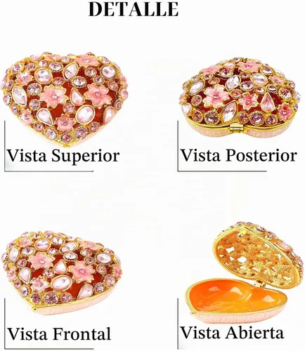 Vista 6 de QIFU Caja de baratija esmaltada en forma de corazón adorable rosa, joyero único para mostrar el anillo, pendiente