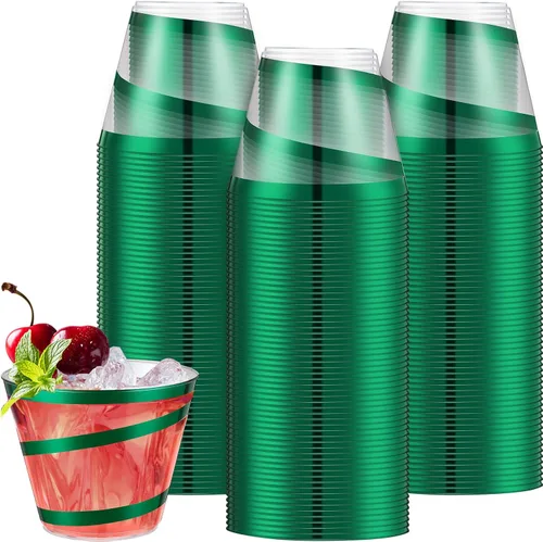 Vista 10 de Gejoy Vasos de plástico con borde de 9 onzas, vasos desechables para beber vino, vasos de graduación transparentes y elegantes para suministros