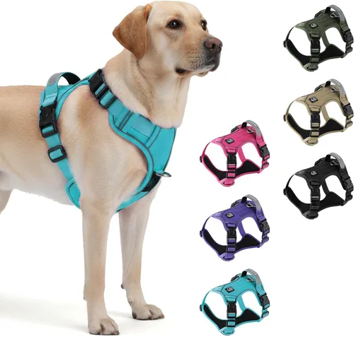Vista 10 de Arnés táctico resistente para perros pequeños, arnés para perro sin tirones con asa y clip frontal, acolchado suave reflectante, panel de , chaleco