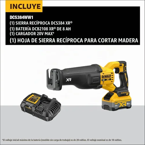 Vista 2 de DEWALT Kit de sierra recíproca inalámbrica XR de 20 V MAX XR POWERPACK con batería y cargador incluidos (DCS384WW1)