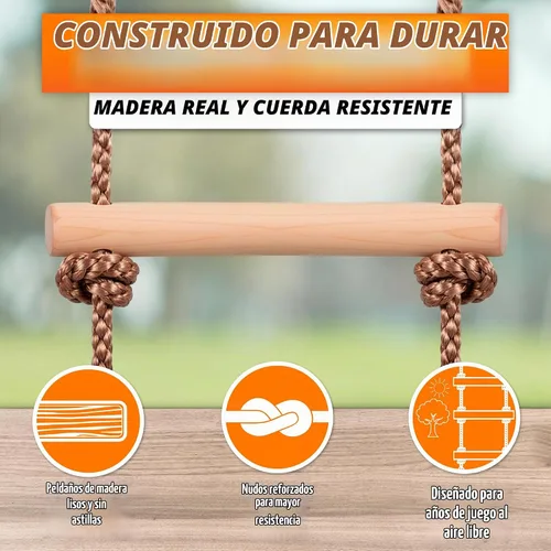 Vista 2 de Escalera de cuerda de madera para niños, escalera de escalada de árbol de 6