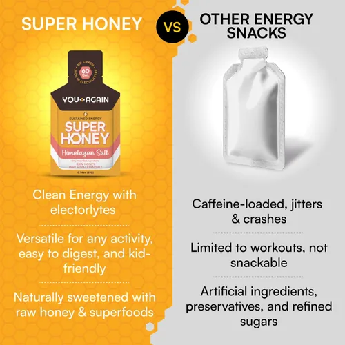 Vista 3 de You Again Super Honey Clean Energy Gel, miel y sal del Himalaya Combustible de reposición de electrolitos Entrenamientos de resistencia y gel