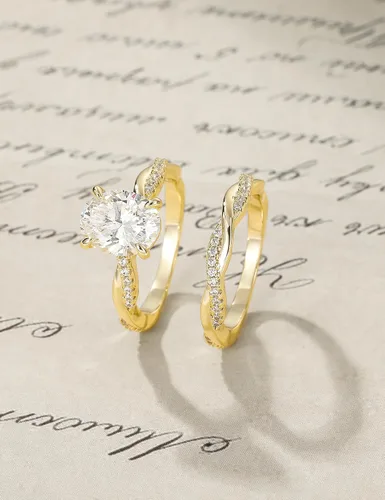 Vista 4 de Juego de anillos de compromiso de 3 quilates para mujer, anillos de circonita cúbica de corte ovalado, banda de boda, conjunto de pavé infinito