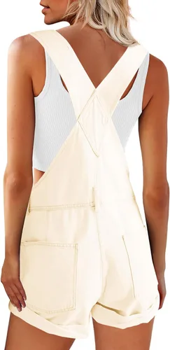 Vista 7 de ReachMe Overol con pechera ajustable para mujer, estilo casual, con dobladillo con puños, estilo vintage, con bolsillos