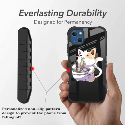 Vista 3 de Funda compatible con iPhone 13/14, a prueba de golpes, arañazos, diseño Kawaii de gato, color negro