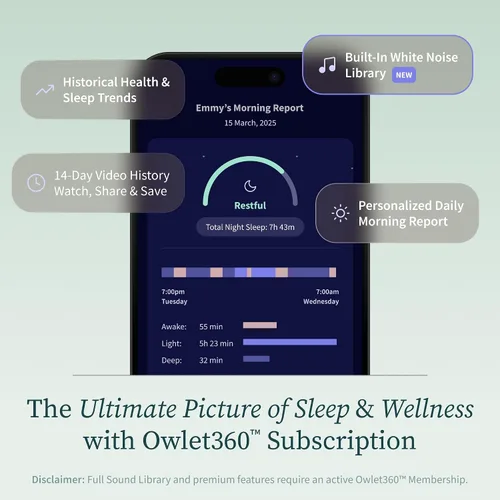 Vista 11 de Owlet Dream Duo (Gen 3) Smart Baby Monitor All-in-One Bundle - 2K HD Video Baby Monitor with Alerts & Owlet Dream Sock Tracks Baby’s Oxygen, Heart